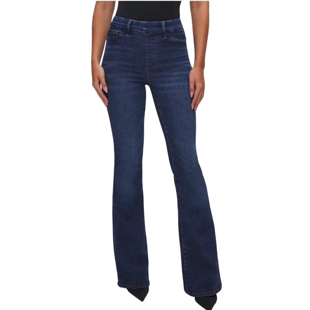 Good American Pull Up Dark Wash Flare Indigo Jeans
